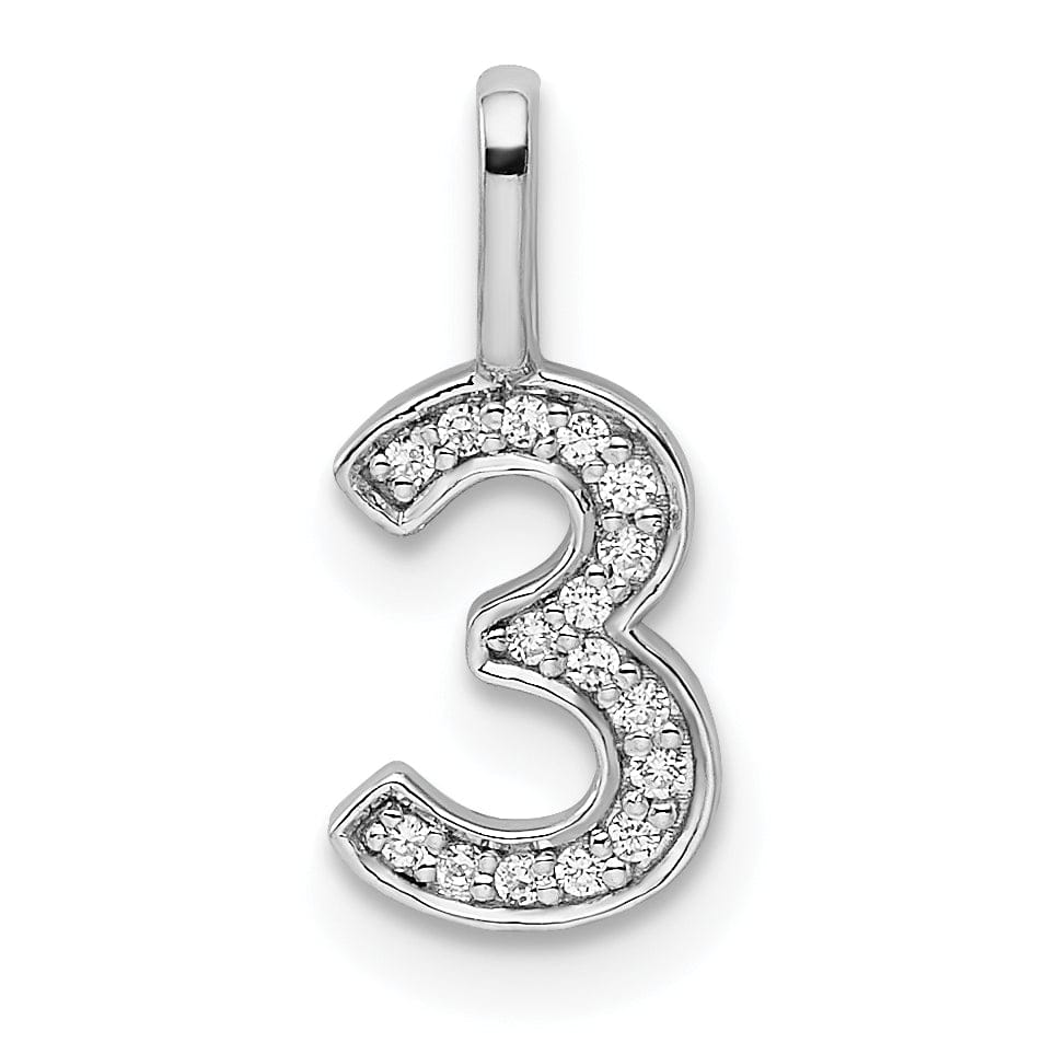 Lovely Rita's Pendants & Charms 14k White Gold Polished Finish with Diamonds Womens Number 3 Charm Pendant