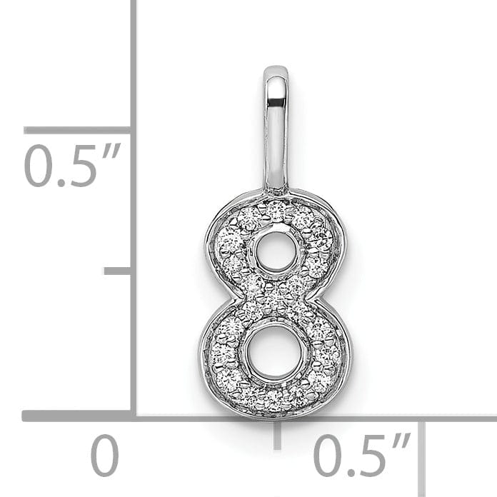 Lovely Rita's Pendants & Charms 14k White Gold Polished Finish with Diamonds Womens Number 8 Charm Pendant