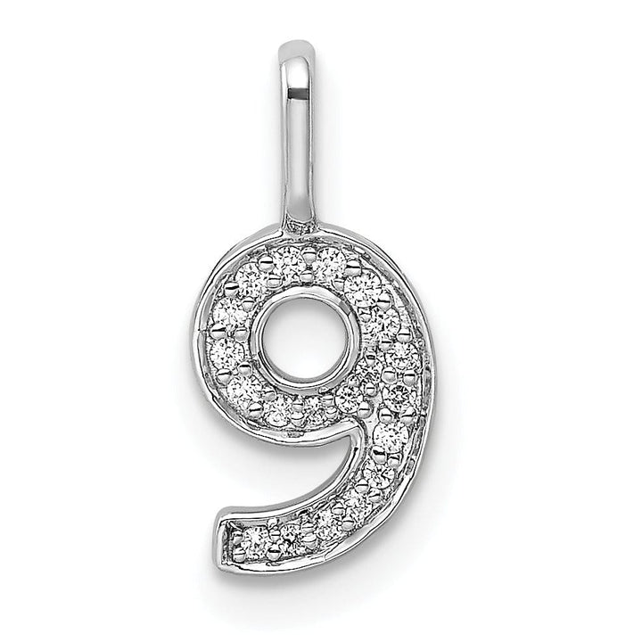 Lovely Rita's Pendants & Charms 14k White Gold Polished Finish with Diamonds Womens Number 9 Charm Pendant