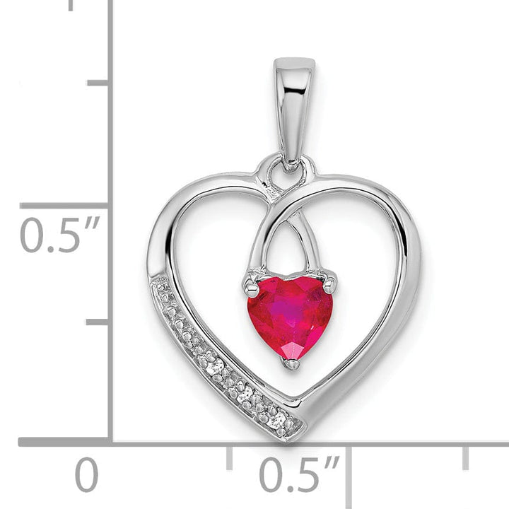 Lovely Rita's Pendants & Charms 14k White Gold Polished Finish Women's 0.5-CT Ruby & 0.02-CT Diamond Swirl Loop Design Heart Charm Pendant