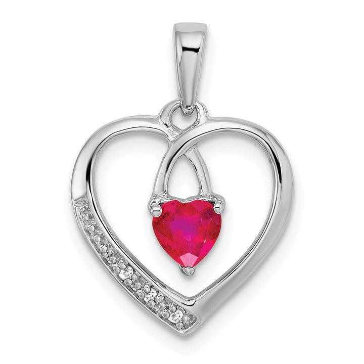 Lovely Rita's Pendants & Charms 14k White Gold Polished Finish Women's 0.5-CT Ruby & 0.02-CT Diamond Swirl Loop Design Heart Charm Pendant