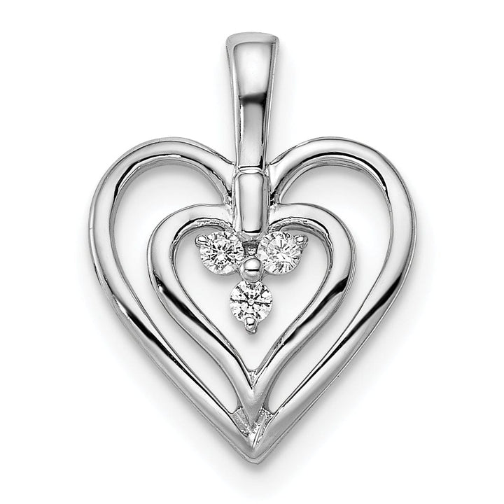 Lovely Rita's Pendants & Charms 14k White Gold Polished Finish Women's Double Heart 0.056-CT 3-Diamond Fancy Design Charm Pendant