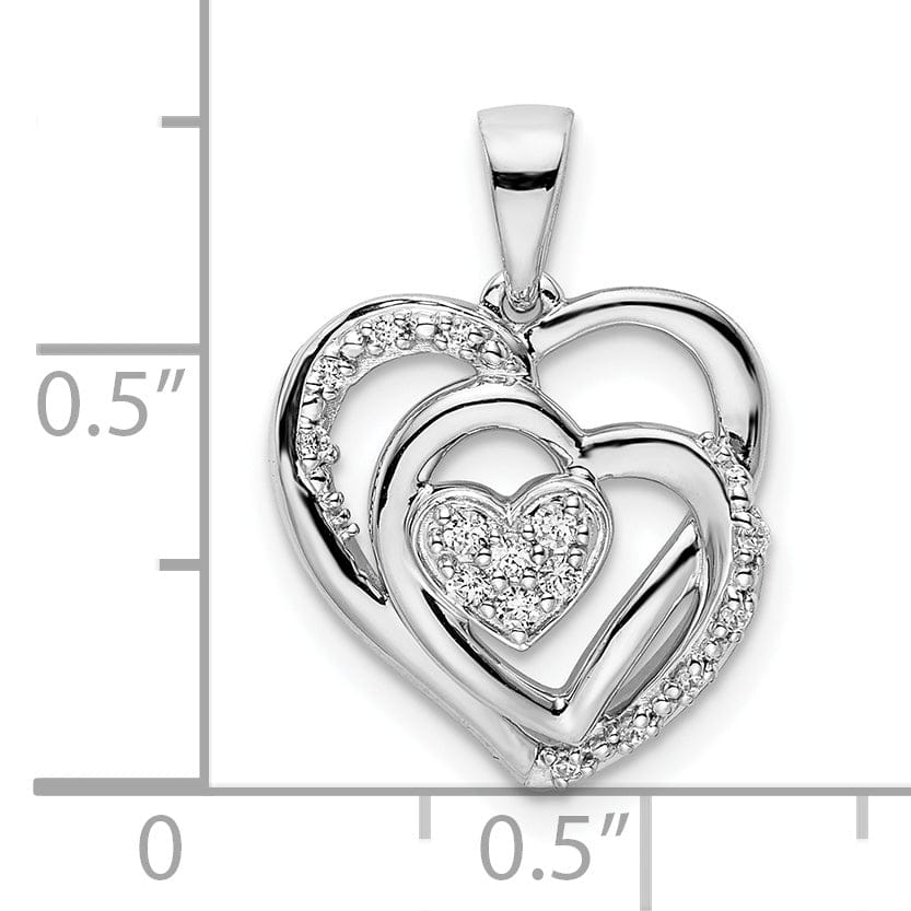 Lovely Rita's Pendants & Charms 14k White Gold Polished Finish Women's Heart in 3-Heart Fancy Shape 0.108 CT-Diamond Design Charm Pendant