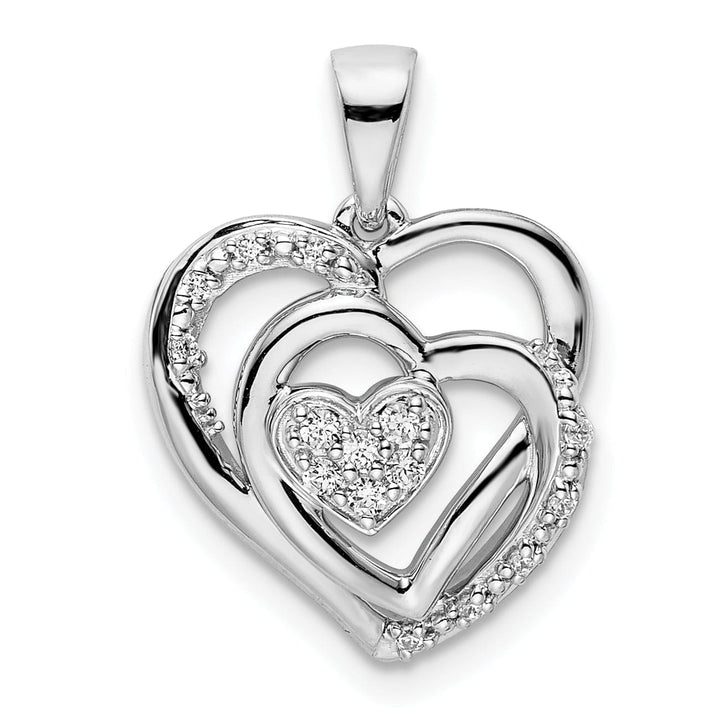 Lovely Rita's Pendants & Charms 14k White Gold Polished Finish Women's Heart in 3-Heart Fancy Shape 0.108 CT-Diamond Design Charm Pendant