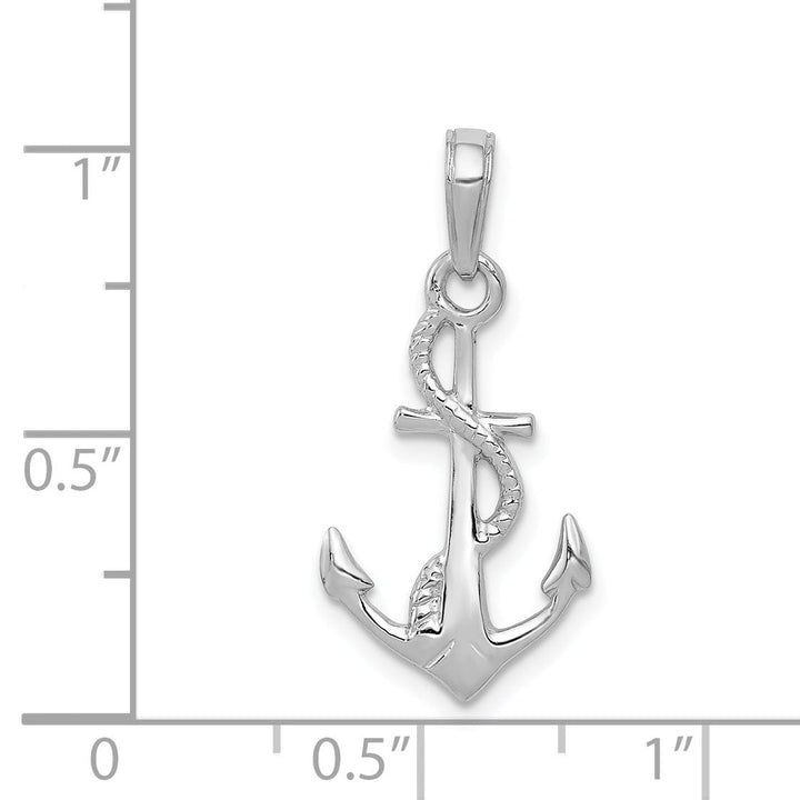 Lovely Rita's Pendants & Charms 14K White Gold Polished Finished 3-Dimensional with Rope Design Solid Anchor Charm Pendant