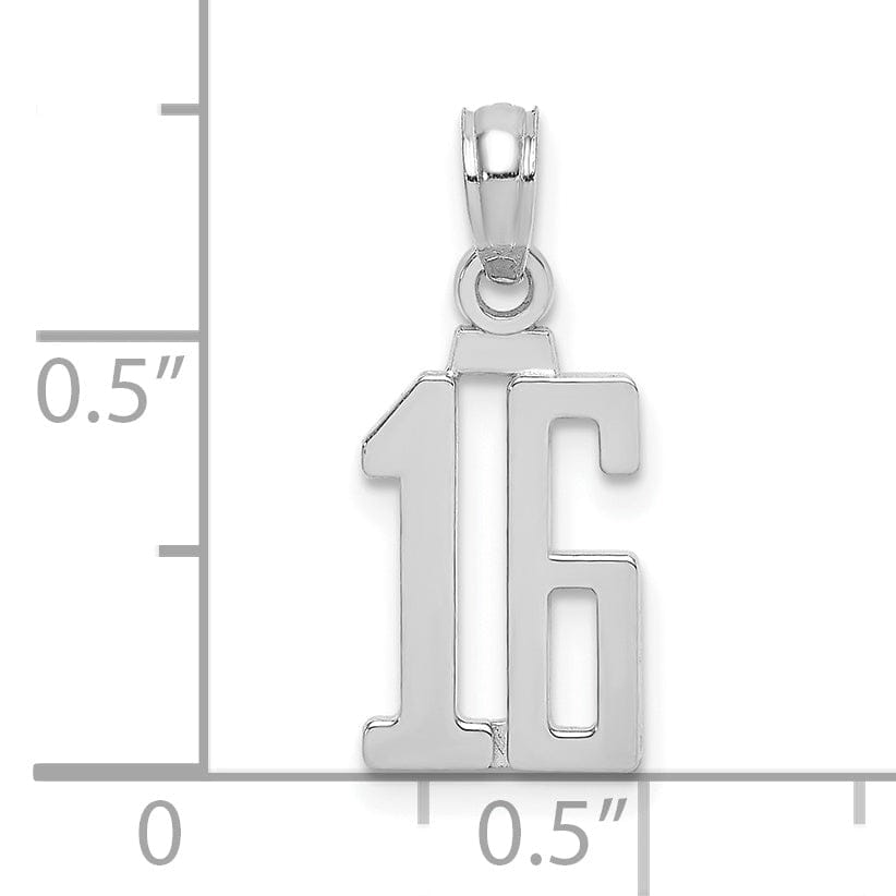 Lovely Rita's Pendants & Charms 14K White Gold Polished Finished Block Script Design Number 16 Charm Pendant