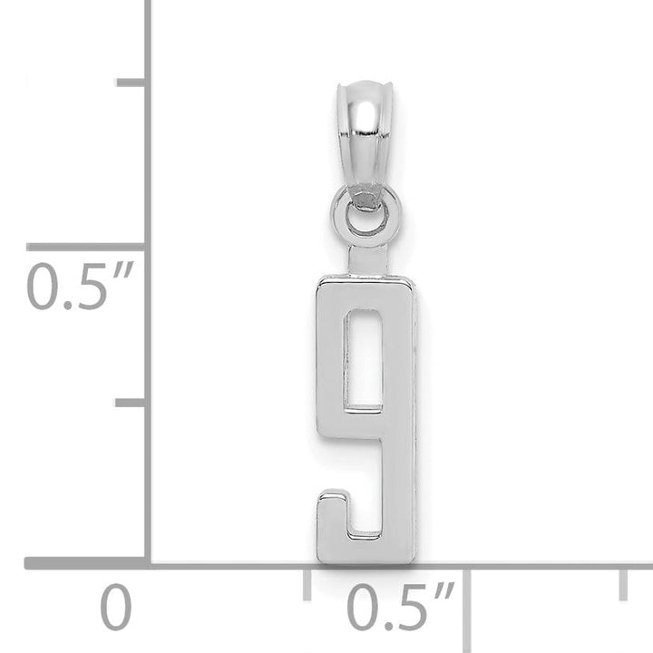 Lovely Rita's Pendants & Charms 14K White Gold Polished Finished Block Script Design Number 9 Charm Pendant