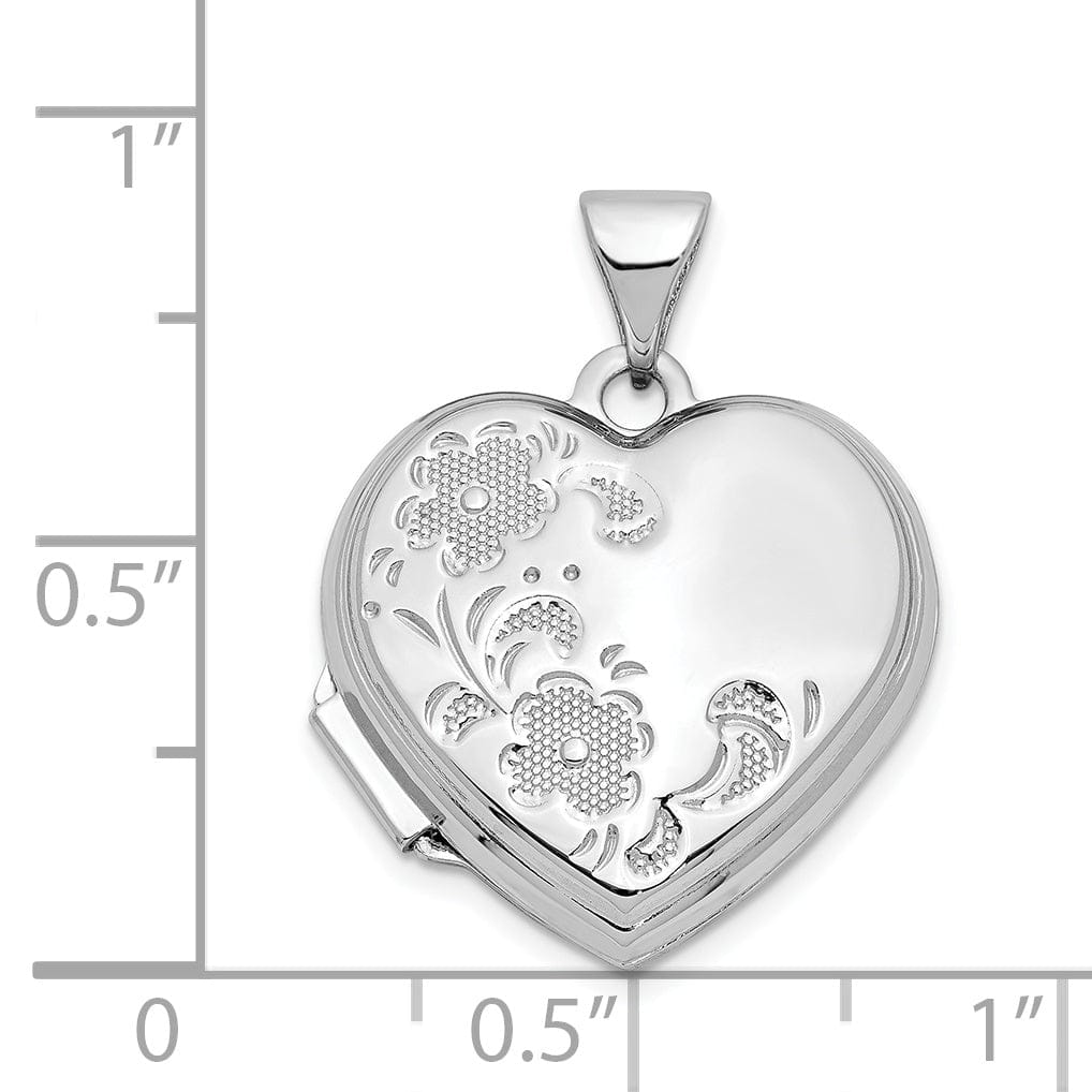 Lovely Rita's Pendants & Charms 14k White Gold Polished Heart-Shaped Floral Locket