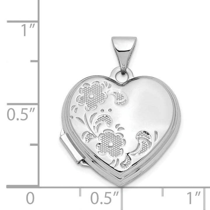 Lovely Rita's Pendants & Charms 14k White Gold Polished Heart-Shaped Floral Locket