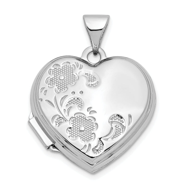 Lovely Rita's Pendants & Charms 14k White Gold Polished Heart-Shaped Floral Locket