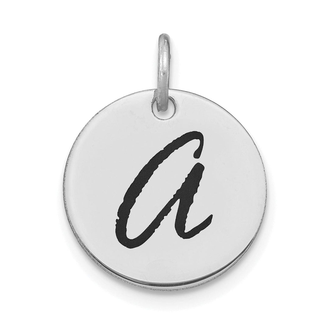 Lovely Rita's Pendants & Charms 14k White Gold Polished Rhodium Black Epoxy Finish Letter A Initial Disk Shape Charm Pendant