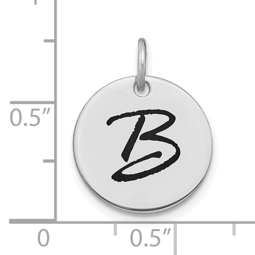 Lovely Rita's Pendants & Charms 14k White Gold Polished Rhodium Black Epoxy Finish Letter B Initial Disk Shape Charm Pendant