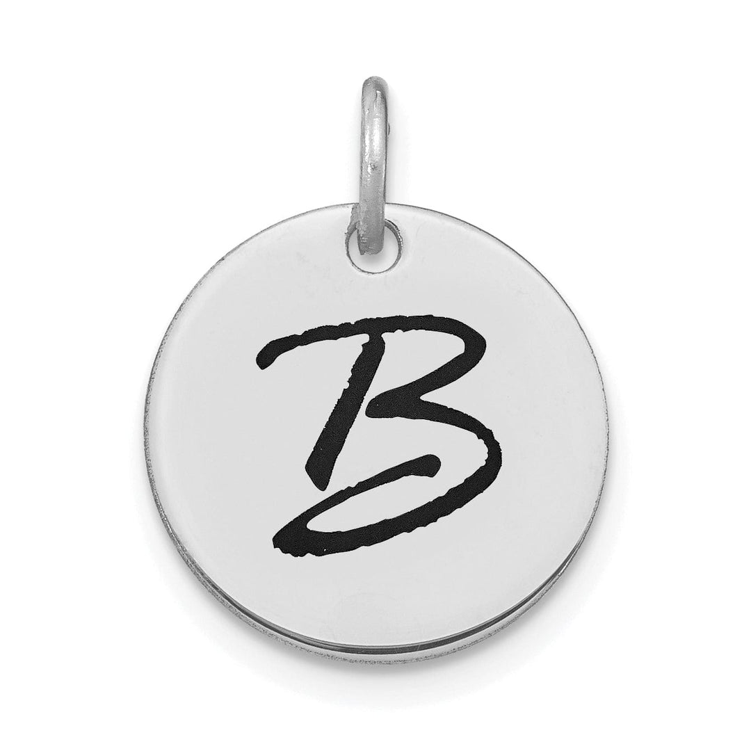 Lovely Rita's Pendants & Charms 14k White Gold Polished Rhodium Black Epoxy Finish Letter B Initial Disk Shape Charm Pendant