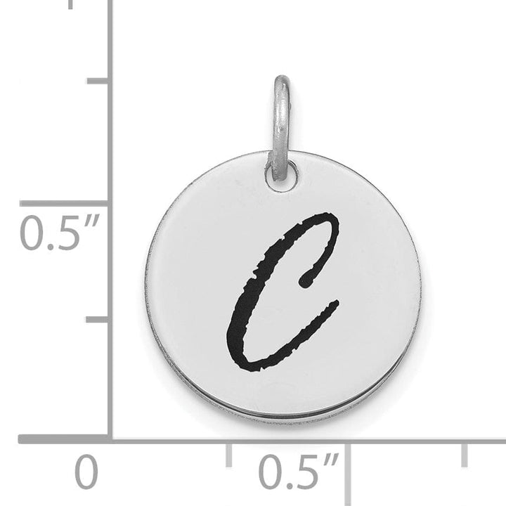 Lovely Rita's Pendants & Charms 14k White Gold Polished Rhodium Black Epoxy Finish Letter C Initial Disk Shape Charm Pendant