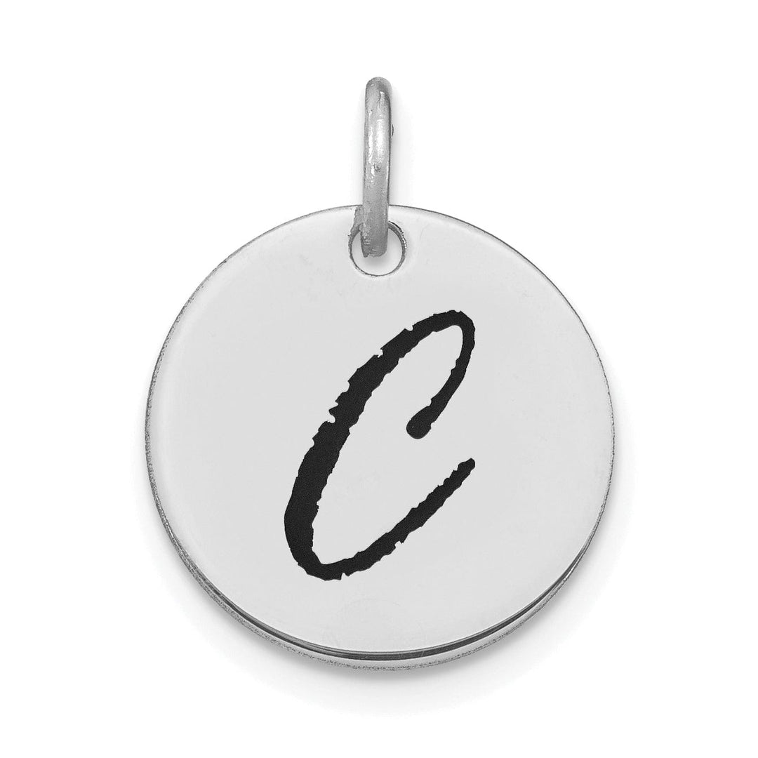 Lovely Rita's Pendants & Charms 14k White Gold Polished Rhodium Black Epoxy Finish Letter C Initial Disk Shape Charm Pendant
