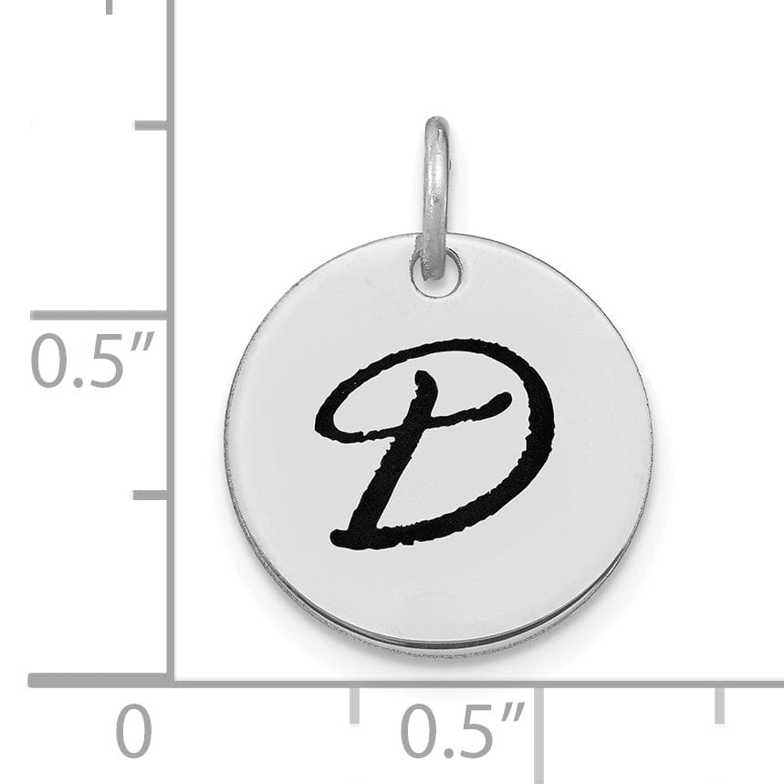 Lovely Rita's Pendants & Charms 14k White Gold Polished Rhodium Black Epoxy Finish Letter D Initial Disk Shape Charm Pendant