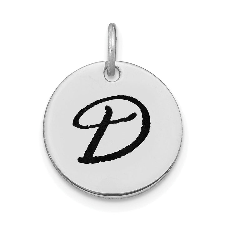 Lovely Rita's Pendants & Charms 14k White Gold Polished Rhodium Black Epoxy Finish Letter D Initial Disk Shape Charm Pendant