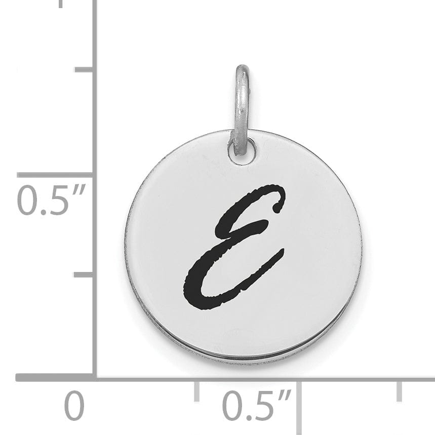 Lovely Rita's Pendants & Charms 14k White Gold Polished Rhodium Black Epoxy Finish Letter E Initial Disk Shape Charm Pendant