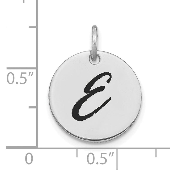 Lovely Rita's Pendants & Charms 14k White Gold Polished Rhodium Black Epoxy Finish Letter E Initial Disk Shape Charm Pendant