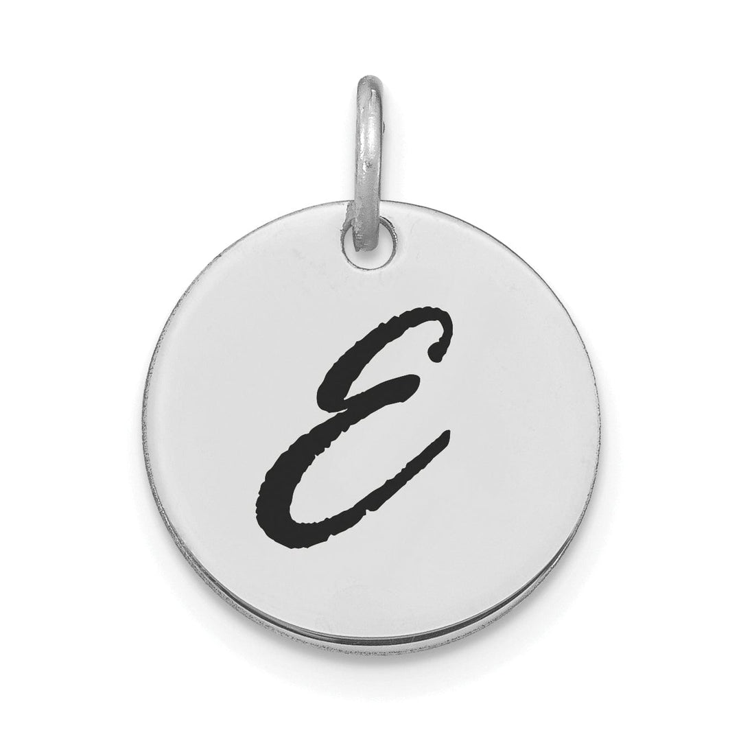Lovely Rita's Pendants & Charms 14k White Gold Polished Rhodium Black Epoxy Finish Letter E Initial Disk Shape Charm Pendant