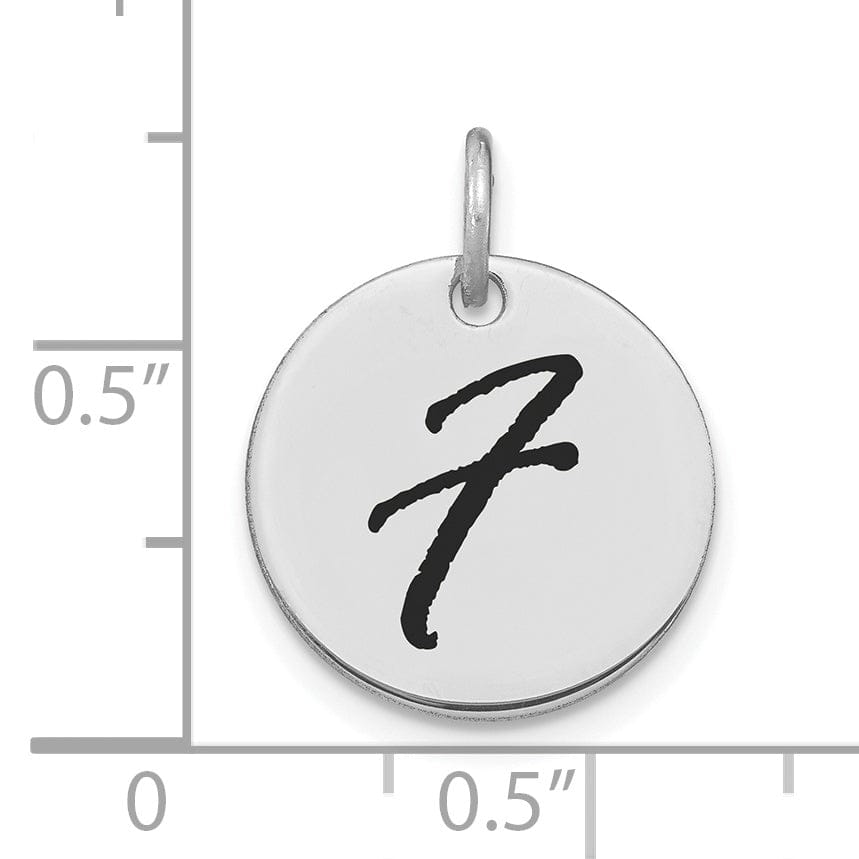 Lovely Rita's Pendants & Charms 14k White Gold Polished Rhodium Black Epoxy Finish Letter F Initial Disk Shape Charm Pendant