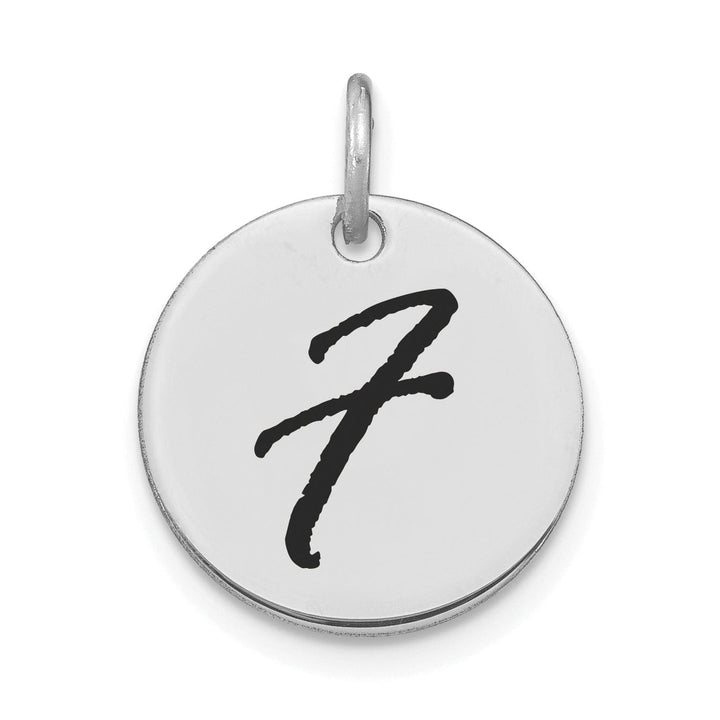 Lovely Rita's Pendants & Charms 14k White Gold Polished Rhodium Black Epoxy Finish Letter F Initial Disk Shape Charm Pendant