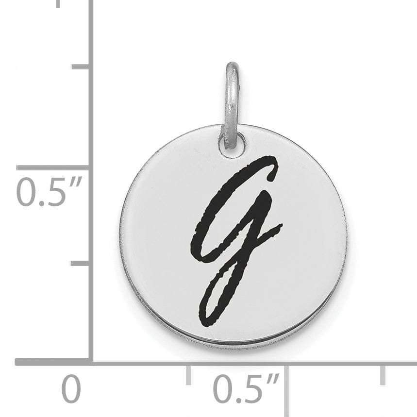Lovely Rita's Pendants & Charms 14k White Gold Polished Rhodium Black Epoxy Finish Letter G Initial Disk Shape Charm Pendant