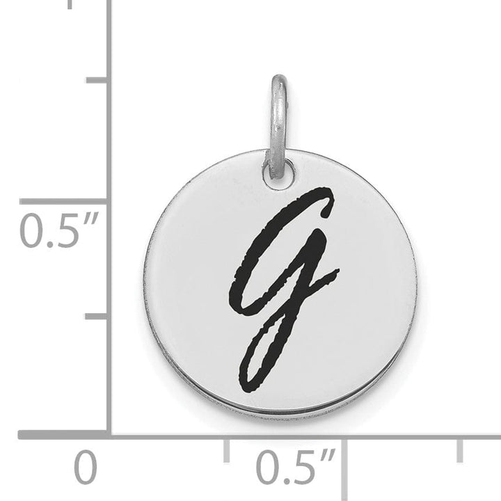Lovely Rita's Pendants & Charms 14k White Gold Polished Rhodium Black Epoxy Finish Letter G Initial Disk Shape Charm Pendant