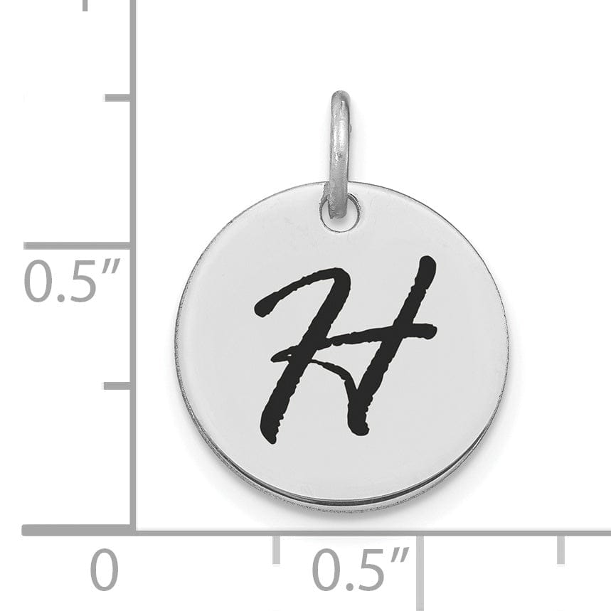 Lovely Rita's Pendants & Charms 14k White Gold Polished Rhodium Black Epoxy Finish Letter H Initial Disk Shape Charm Pendant