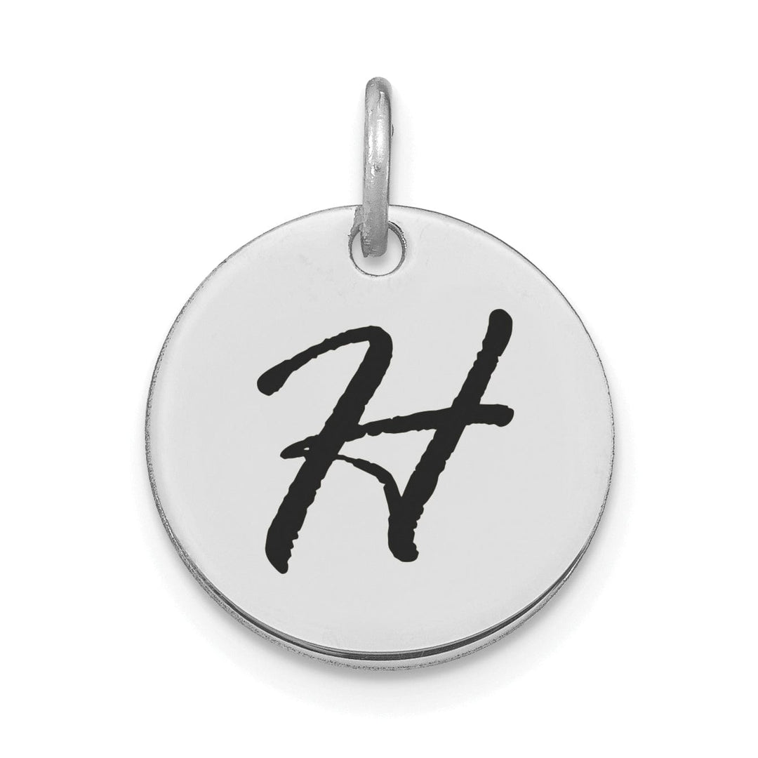 Lovely Rita's Pendants & Charms 14k White Gold Polished Rhodium Black Epoxy Finish Letter H Initial Disk Shape Charm Pendant