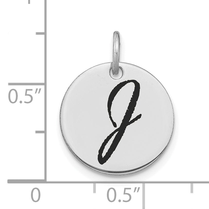 Lovely Rita's Pendants & Charms 14k White Gold Polished Rhodium Black Epoxy Finish Letter J Initial Disk Shape Charm Pendant