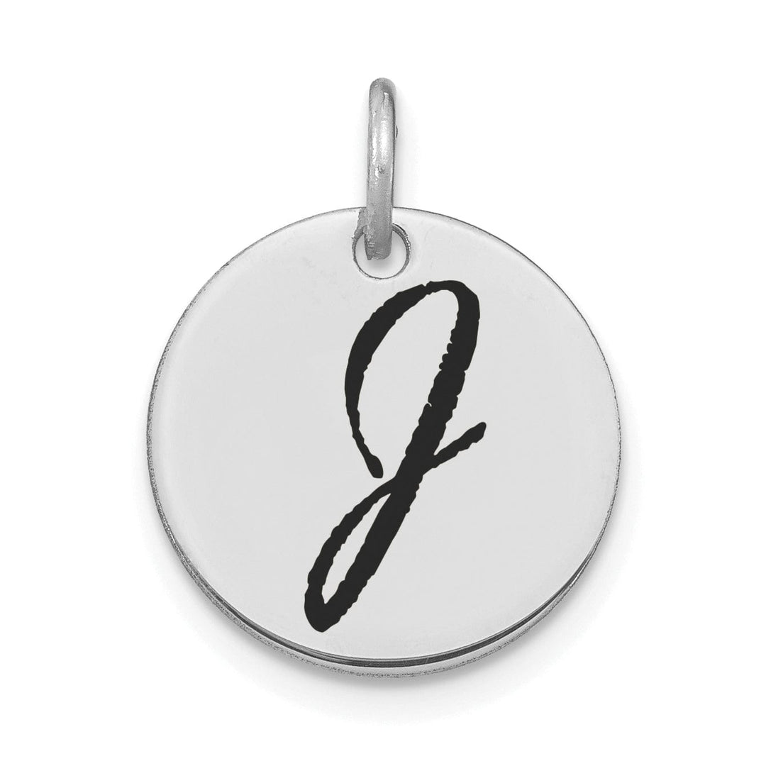 Lovely Rita's Pendants & Charms 14k White Gold Polished Rhodium Black Epoxy Finish Letter J Initial Disk Shape Charm Pendant