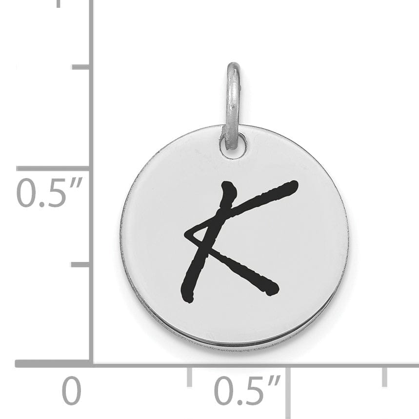 Lovely Rita's Pendants & Charms 14k White Gold Polished Rhodium Black Epoxy Finish Letter K Initial Disk Shape Charm Pendant