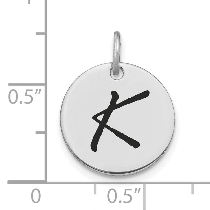 Lovely Rita's Pendants & Charms 14k White Gold Polished Rhodium Black Epoxy Finish Letter K Initial Disk Shape Charm Pendant