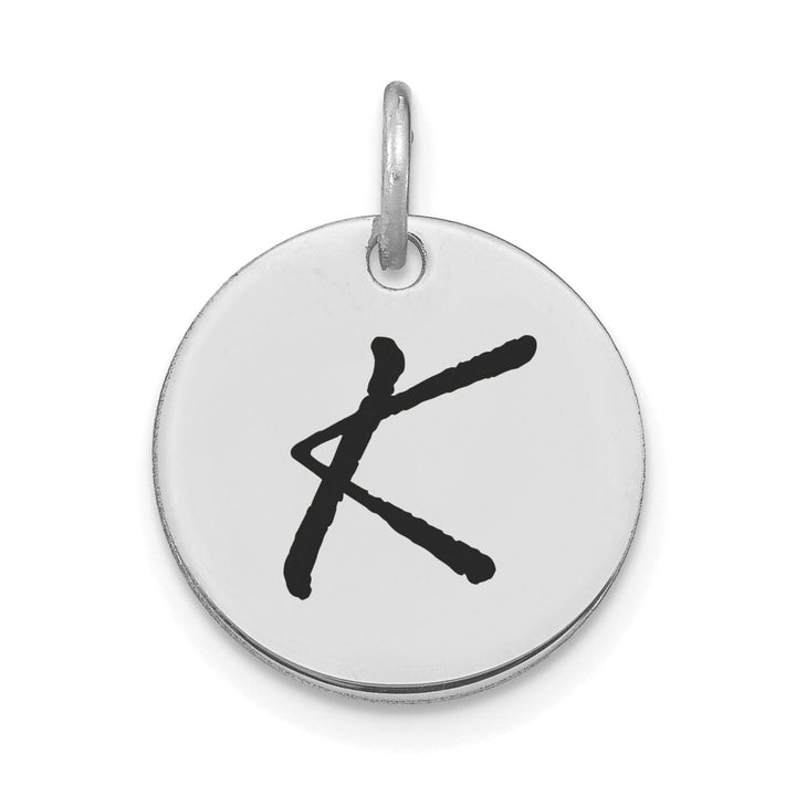 Lovely Rita's Pendants & Charms 14k White Gold Polished Rhodium Black Epoxy Finish Letter K Initial Disk Shape Charm Pendant