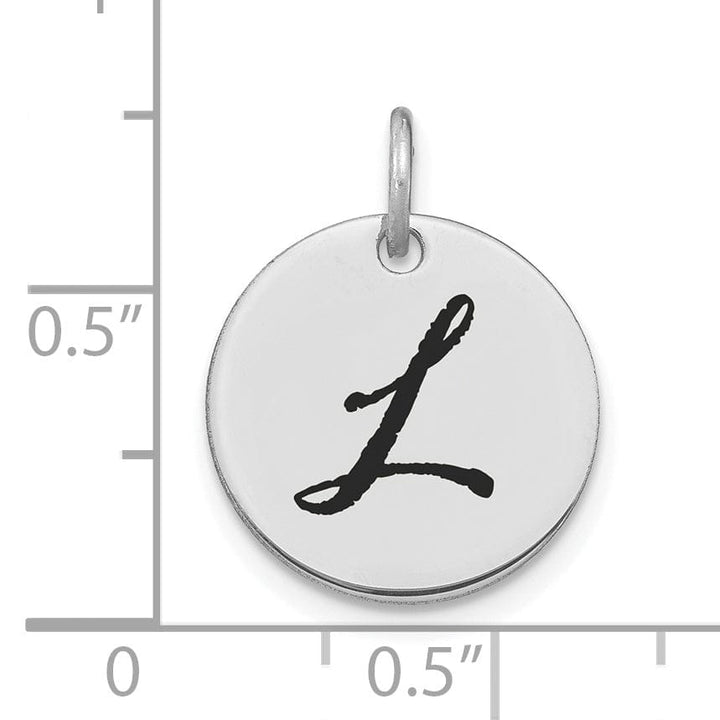 Lovely Rita's Pendants & Charms 14k White Gold Polished Rhodium Black Epoxy Finish Letter L Initial Disk Shape Charm Pendant