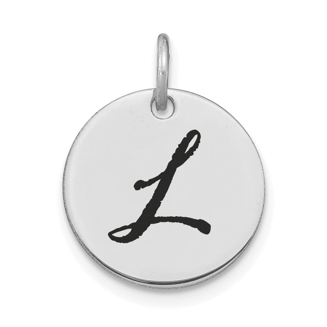 Lovely Rita's Pendants & Charms 14k White Gold Polished Rhodium Black Epoxy Finish Letter L Initial Disk Shape Charm Pendant