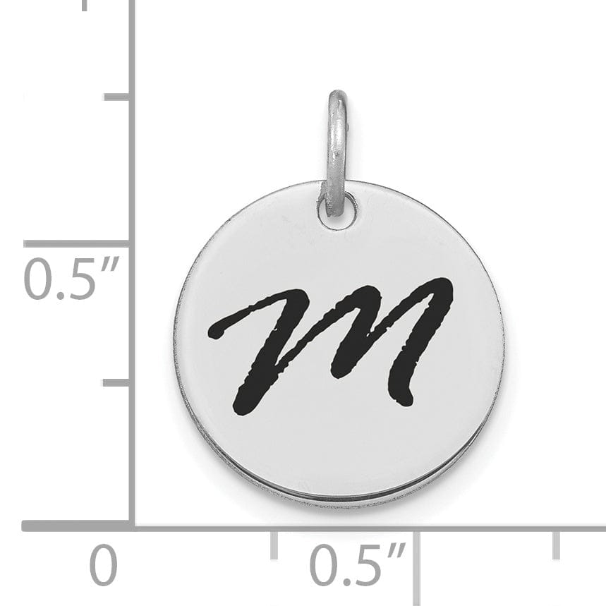 Lovely Rita's Pendants & Charms 14k White Gold Polished Rhodium Black Epoxy Finish Letter M Initial Disk Shape Charm Pendant