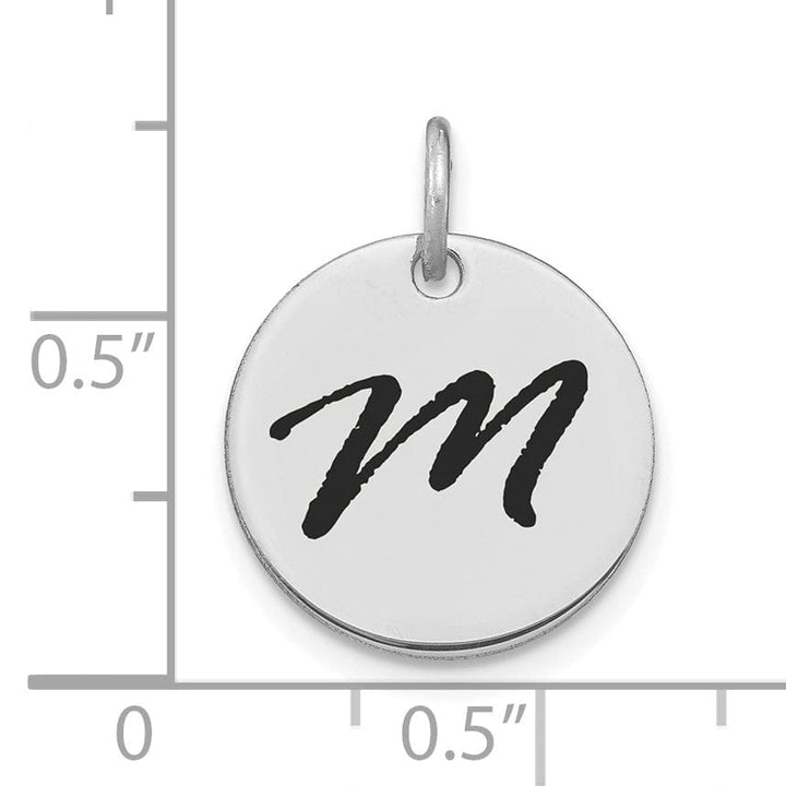 Lovely Rita's Pendants & Charms 14k White Gold Polished Rhodium Black Epoxy Finish Letter M Initial Disk Shape Charm Pendant