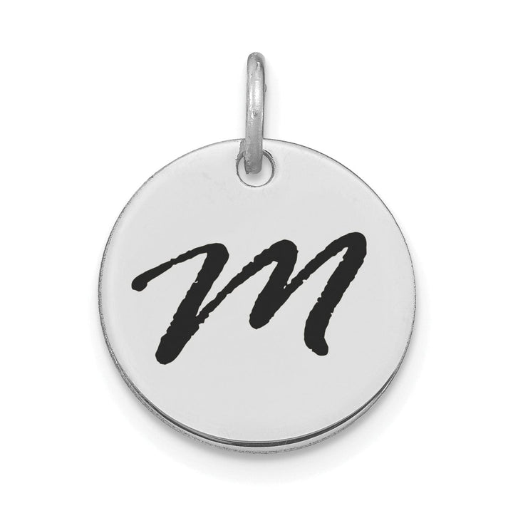 Lovely Rita's Pendants & Charms 14k White Gold Polished Rhodium Black Epoxy Finish Letter M Initial Disk Shape Charm Pendant