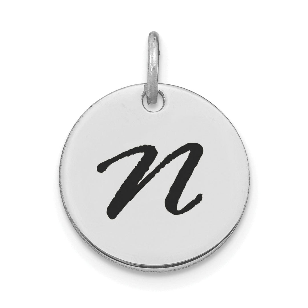 Lovely Rita's Pendants & Charms 14k White Gold Polished Rhodium Black Epoxy Finish Letter N Initial Disk Shape Charm Pendant