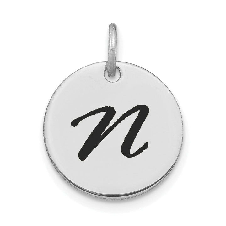 Lovely Rita's Pendants & Charms 14k White Gold Polished Rhodium Black Epoxy Finish Letter N Initial Disk Shape Charm Pendant