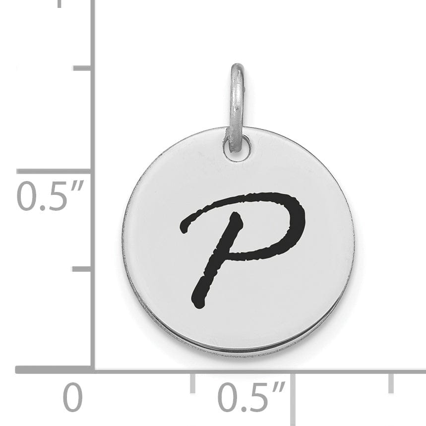 Lovely Rita's Pendants & Charms 14k White Gold Polished Rhodium Black Epoxy Finish Letter P Initial Disk Shape Charm Pendant