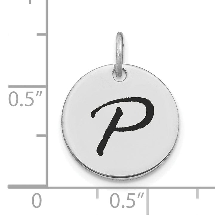 Lovely Rita's Pendants & Charms 14k White Gold Polished Rhodium Black Epoxy Finish Letter P Initial Disk Shape Charm Pendant