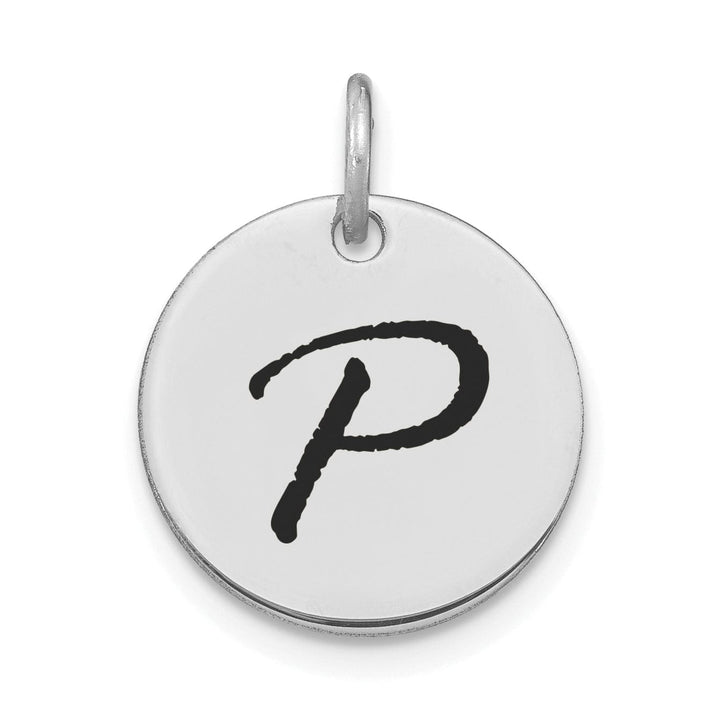 Lovely Rita's Pendants & Charms 14k White Gold Polished Rhodium Black Epoxy Finish Letter P Initial Disk Shape Charm Pendant
