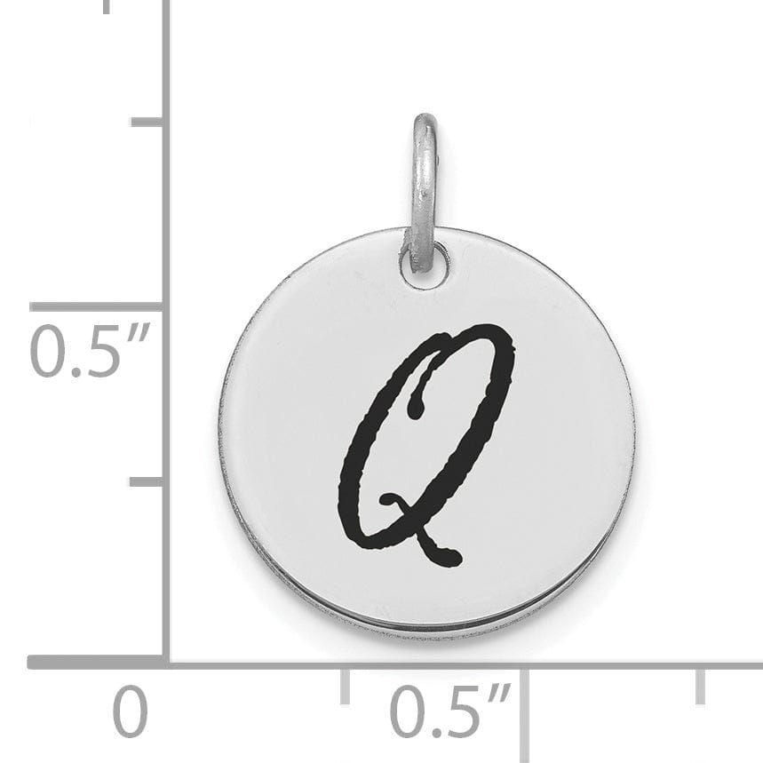 Lovely Rita's Pendants & Charms 14k White Gold Polished Rhodium Black Epoxy Finish Letter Q Initial Disk Shape Charm Pendant