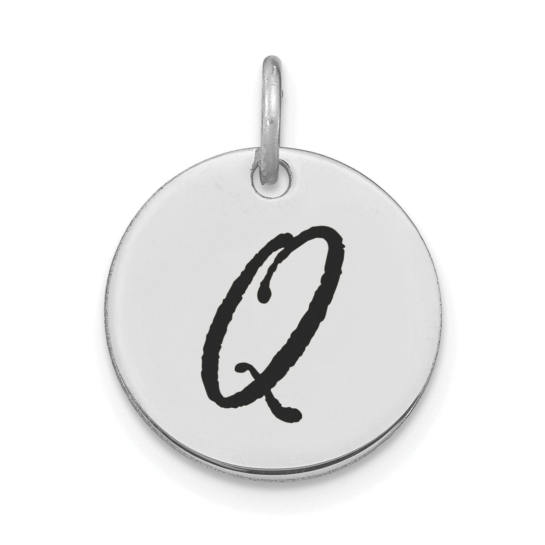 Lovely Rita's Pendants & Charms 14k White Gold Polished Rhodium Black Epoxy Finish Letter Q Initial Disk Shape Charm Pendant