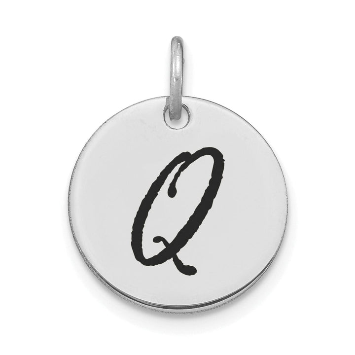 Lovely Rita's Pendants & Charms 14k White Gold Polished Rhodium Black Epoxy Finish Letter Q Initial Disk Shape Charm Pendant