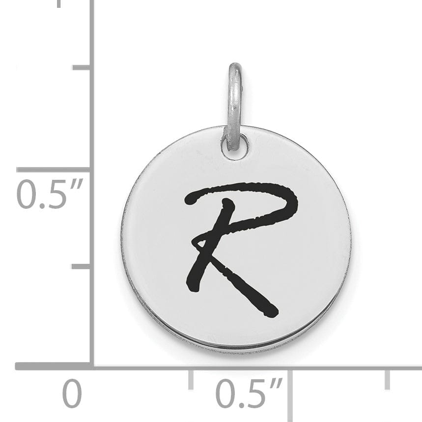 Lovely Rita's Pendants & Charms 14k White Gold Polished Rhodium Black Epoxy Finish Letter R Initial Disk Shape Charm Pendant