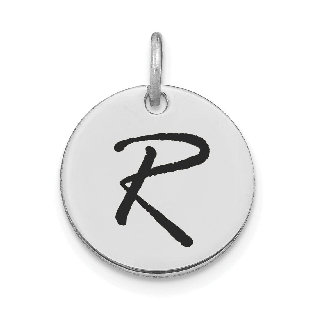Lovely Rita's Pendants & Charms 14k White Gold Polished Rhodium Black Epoxy Finish Letter R Initial Disk Shape Charm Pendant
